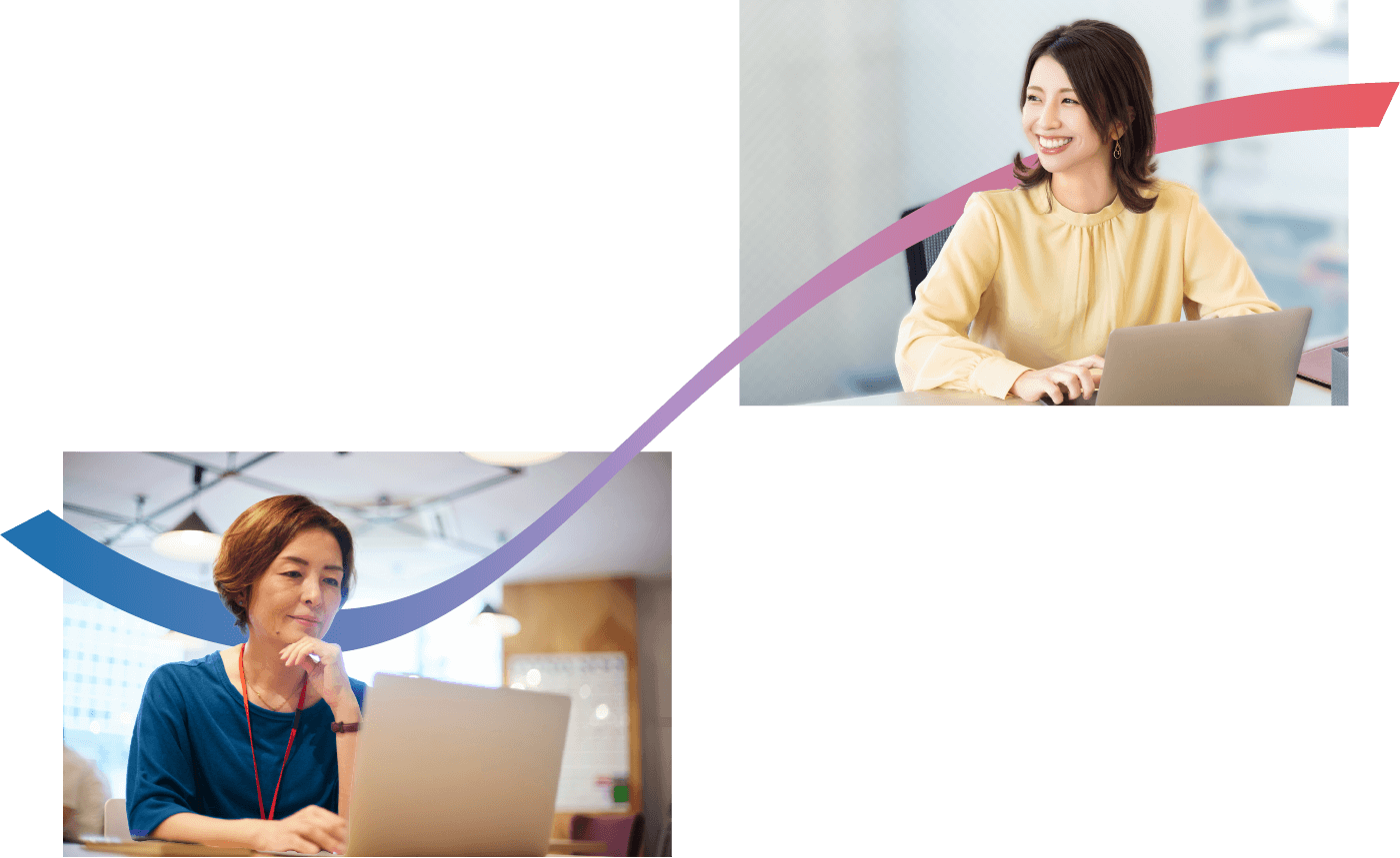 50代の女性メンティーと40代の女性メンターが繋がるイメージ